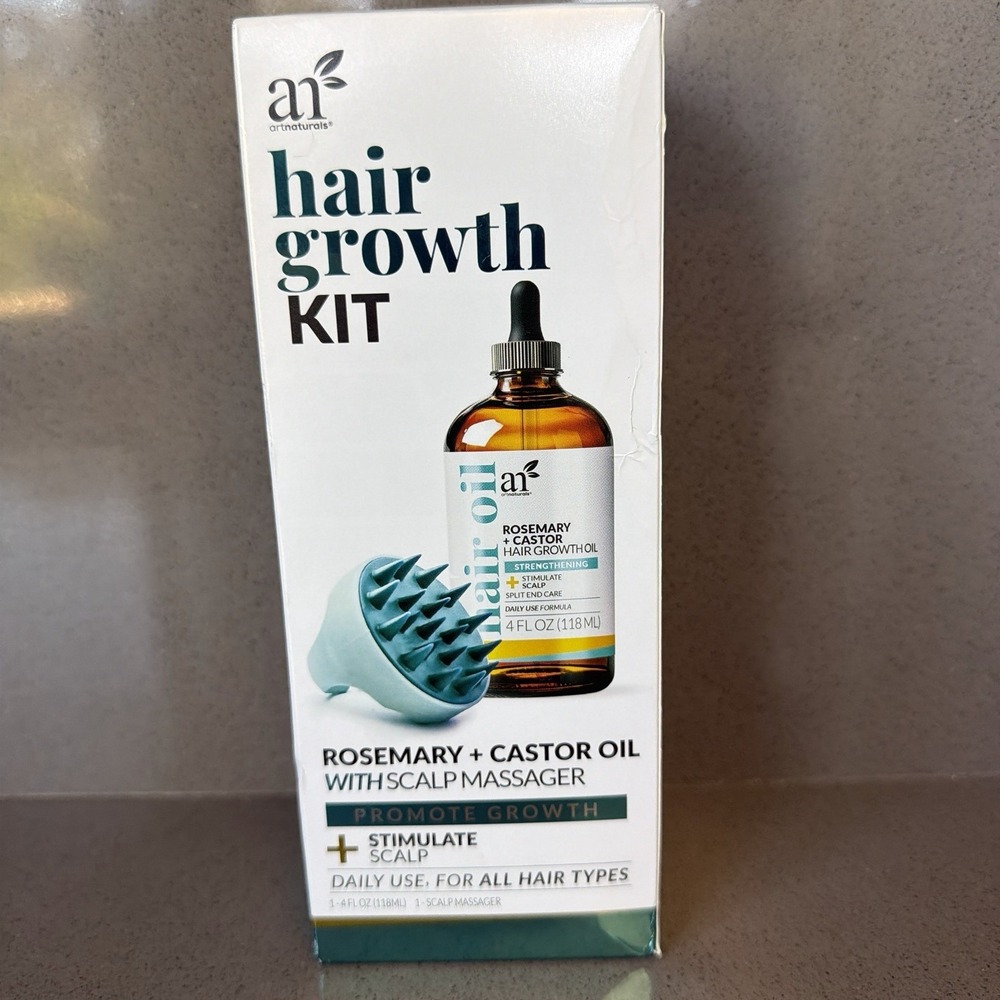 Artnaturals Organic Rosemary & Castor Hair Growth Oil + Scalp Massager Set – Hai